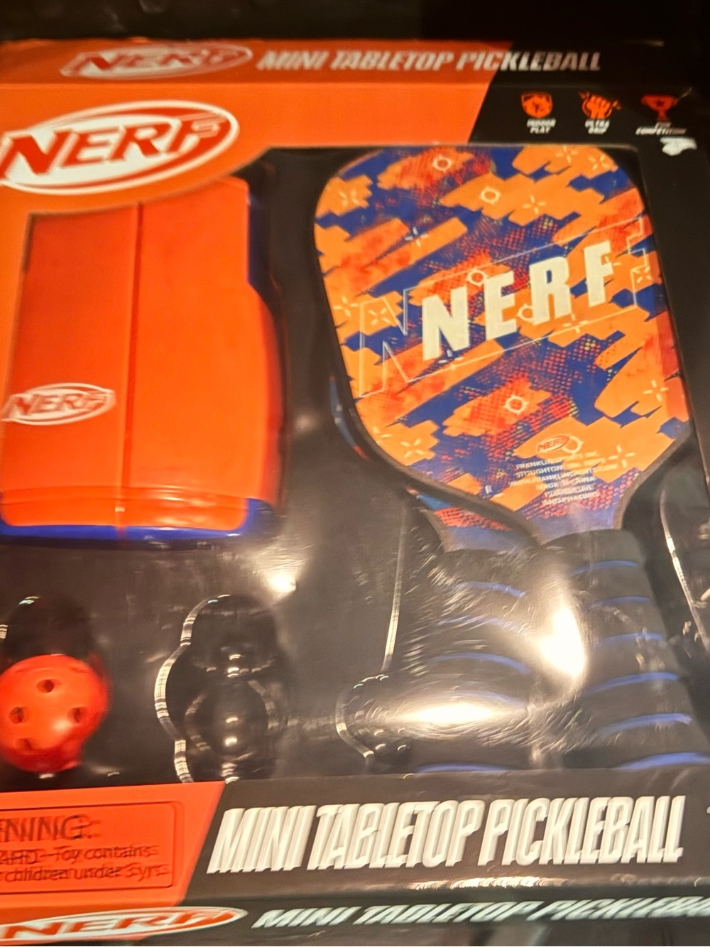 Nerf Tabletop Pickleball Set With Retractable Net 2 Paddles 1 Ball Family Fun